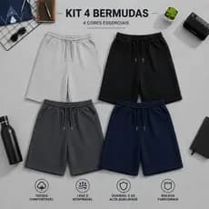 kit 4 bermuda / short de moletom masculina com amarração e elástico academia tamanho P ao GG