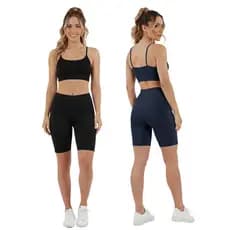 KIT 2 Bermuda Ciclista Suplex Liso Shorts Fitness Feminino com cós alto short academia