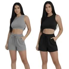 KIT 2 Short cargo Feminino Moletom Moletinho / Shortinho Confortável Soltinho Algodão com bolso liso