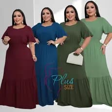 Vestido Longo Feminino Viscolinho Moda Evangelica Gola Princesa com Lastex no cós