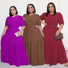 Vestido Evangélica Longo Plus Size Com Cinto e Manga Princesa Elegante