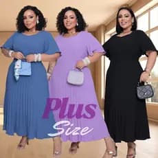 Vestido Feminino Longo Plus Size Duna Plissado Moda Evangélica Casual Elegante