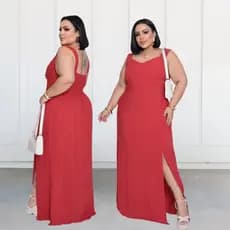Vestido Longo De Alça Larga Com Lastex Nas Costas Plus Size