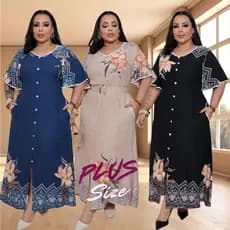 Vestido Feminino VISCOSARJA Plus Size, Evangelica Com botões e Cinto
