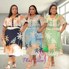 Vestido Midi Feminino Plus Size Com Botão no Busto Lastex nas Costas, Bolsos Funcionais JACAR ESTAMPADO G1 G2 G3
