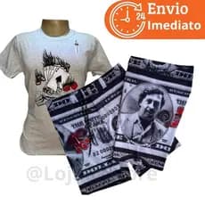 kit bermuda masculina elastano estampada com camiseta malha 100% algodão com estampas conjunto short tectel + camisa