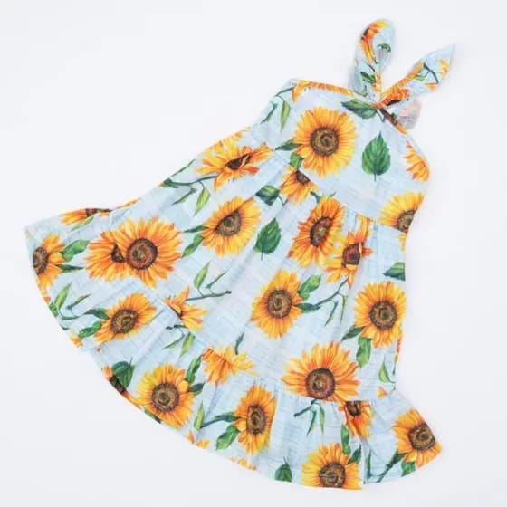 Vestido de Alcinha Azul Girassol para Menina
