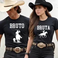 Kit Casal Camiseta Bruto e Bruta Western Cowboy Cowgirl Agro Country Festa de Peão Rodeio Namorados