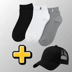 Kit boné + 3 Pares Meia Grossa 100% Algodão Cano Médio Unissex Premium