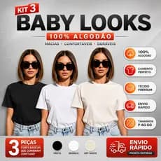 Kit 3 Camisetas blusas Femininas Básicas Baby Look 100% Algodão Premium