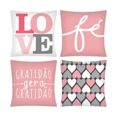 Kit 04 Capas De Almofada 43cm x 43cm Decorativa Estampa De Luxo Rosa Para Sala /Quarto/Escritório