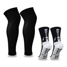 kit Meia Esportiva AntiDerrapante + Canelito Meiao cortado de Futebol super leve