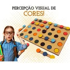 Rêf 074 - Jogo Pedagógico Percepção Visual de Cores - Brinquedos Educativos Didático em Mdf Crú 3mm - Sensorial Autismo