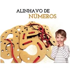 Rêf 063 - Jogo Pedagógico Alinhavo de Números Brinquedos Educativos Sensorial Autismo - Mdf, Montessori Didático