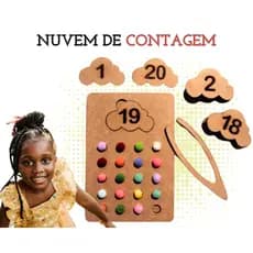 Rêf 085 - Jogo Pedagógico Nuvem de Contagem 1 à 20 - Placa de Matemática Brinquedo Educativo Sensorial Didático