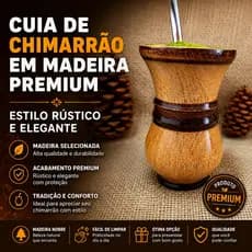 Cuia de Madeira Chimarrão Modelo Canudo alto relevo Tradicional