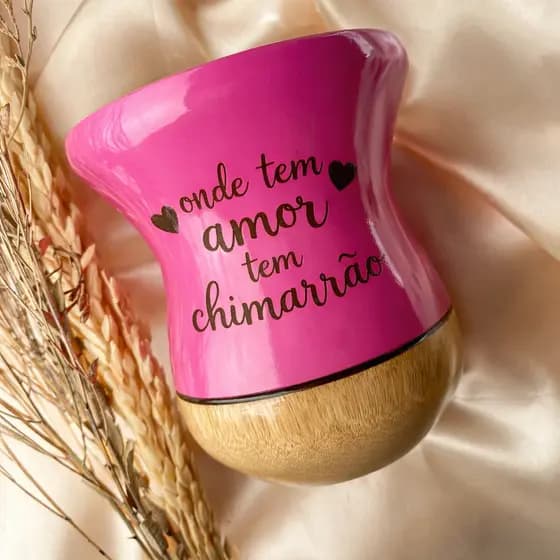 Cuia Rosa de madeira Personalizada com nome ou frase