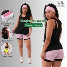 CONJUNTO FEMININO ACADEMIA SHORT 2 EM 1 E REGATA NADADOR Bermuda compressão para Exercício e Treino