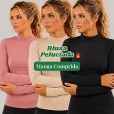 Camiseta Térmica Feminina Inverno Peluciada Segunda Pele Suplex Gola Média Blusa Quentinha