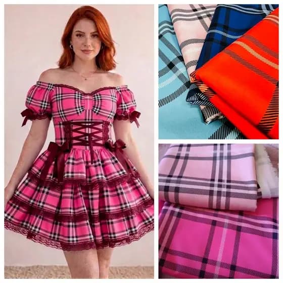 CREPINHO- XADREZ 4- QUADRICULADO COLORIDO PARA ROUPA FEMININA E INFANTIL E PARA FESTA JUNINA