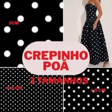 CREPINHO - POÁ 4 - BOLINHA PRETO E BRANCO SANTORINI PARA ROUPA FEMININA E INFANTIL E PARA DECORAÇÃO EM GERAL
