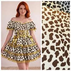 Crepinho Estampa Cowntry Vaquinha preto e Marrom tecido leve para fazer vestido blusa calça conjunto etc