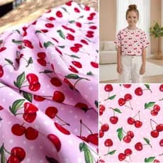 TECIDO CREPINHO CEREJAS CHERRY CEREJINHAS PARA CONFECÇÃO DE VESTIDOS, SAIAS, BLUSAS, ETC