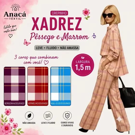 CREPINHO - XADREZ 13 - TONS PASTEL PARA CONFECÇÃO DE VESTIDOS, SAIAS, BLUSAS, ETC
