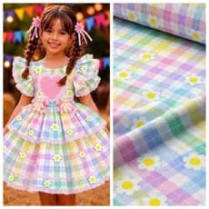 CREPINHO - XADREZ 8 - FLOR COLORIDO PARA CONFECÇÃO DE VESTIDOS, SAIAS, BLUSAS, ETC