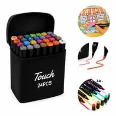 Kit 24 Canetinhas Marcadoras Ponta Dupla Desenho Aquarela Premium Profissional Estojo Escolar Artista