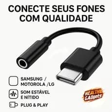 Adaptador Tipo C Para P2 Fone De Ouvido Headset Preto3,5mm