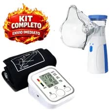 Kit 2 em 1 Aparelho de Pressão com Voz + Nebulizador Portátil USB - Cuidado Completo