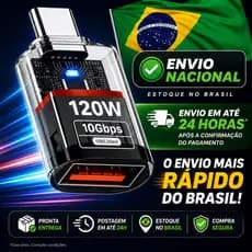Adaptador OTG USB Tipo C para USB Fêmea USB 3.2 10Gbps PD 120W Conversor Dados e Carregamento