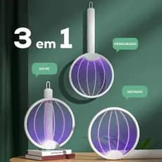 Raquete Elétrica Mata Mosquito 3 em 1 Dobrável | Recarregável USB Com Luz UV | Mata Insetos Bivolt Kit