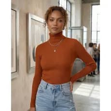 Blusa Feminina Tricot Cacharrel Manga Longa Tricô Canelado Básico Casual Inverno