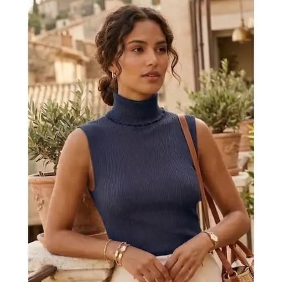 Blusa Feminina Tricot Regata Garrafinha Casual Tricô Gola Alta  Básico Sofisticado