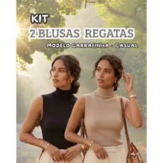 Kit com 2 Blusas Femininas Tricot Regata Garrafinha Gola Alta Casual Básico Sofisticado