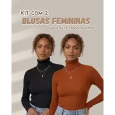 Kit 2 Blusas Femininas Tricot Cacharrel Manga Longa Tricô Canelado Básico Casual Inverno