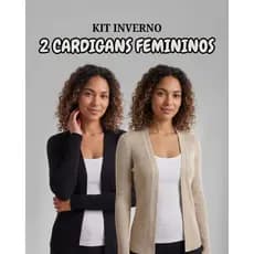 Kit com 2 Cardigans Femininos Tricot Canelado Básico Casaco Manga Longa Inverno Casual