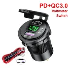 12 V 24 V Carro Pd Tipo C Qc3.0 Usb Tomada Carregador Rápido Com On Off Interruptor Led Voltímetro Tomada De Energia De Carga Rápida À Prova D 'Água Para A Motocicleta Rv Ônibus Barco