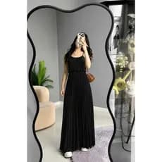 Vestido Longo Plissado Feminino Chic Elegante com Bojo e Alça Regulavel Casual Moda Para Festa Casamento Verde Azul Rosa