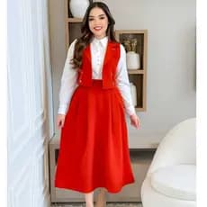 Conjunto Feminino Alfaitaria Colete e Saia Midi Conjunto Social Elegante 4 botoes Moda Evangelica