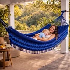 Rede De Dormir Descanso 4Metros Grande Reforçada Jeans Mesclada Franja Algodão  Envio Imediato