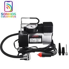 Compressor Veicular De Ar Portátil 12V Com Manômetro Encher Pneu Bike Carro Onibus 3 Bicos P Inflar