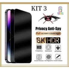 KIT 3 Película de Privacidade de Vidro 3D Anti-Espião para Iphone Todos Modelos  11 12 13 14 15 16 17 17Pro 17Pro Max