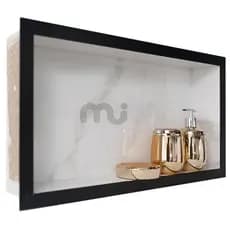 Nicho De Porcelanato 60x30x10 Carrara Premium Com Bordas em Alumínio Preto para Banheiro