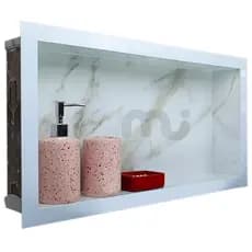 Nicho de Porcelanato Carrara Borda Branca Premium de Embutir para Banheiro o Único que Não Empoça Água 50X30