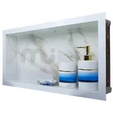 Nicho De Porcelanato 50X30 Carrara Branco Com Bordas Brancas para Banheiro