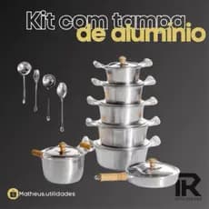 5 Panelas Alumínio Batido Grosso Batido + Frigideira + Caldeirão + Talheres