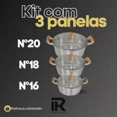 Jogo 3 Panelas Pequenas 16/18/20 Alumínio Batido Fundido Grosso com Tampas de Vidro - UTENSÍLIOS PARA SUA COZINHA